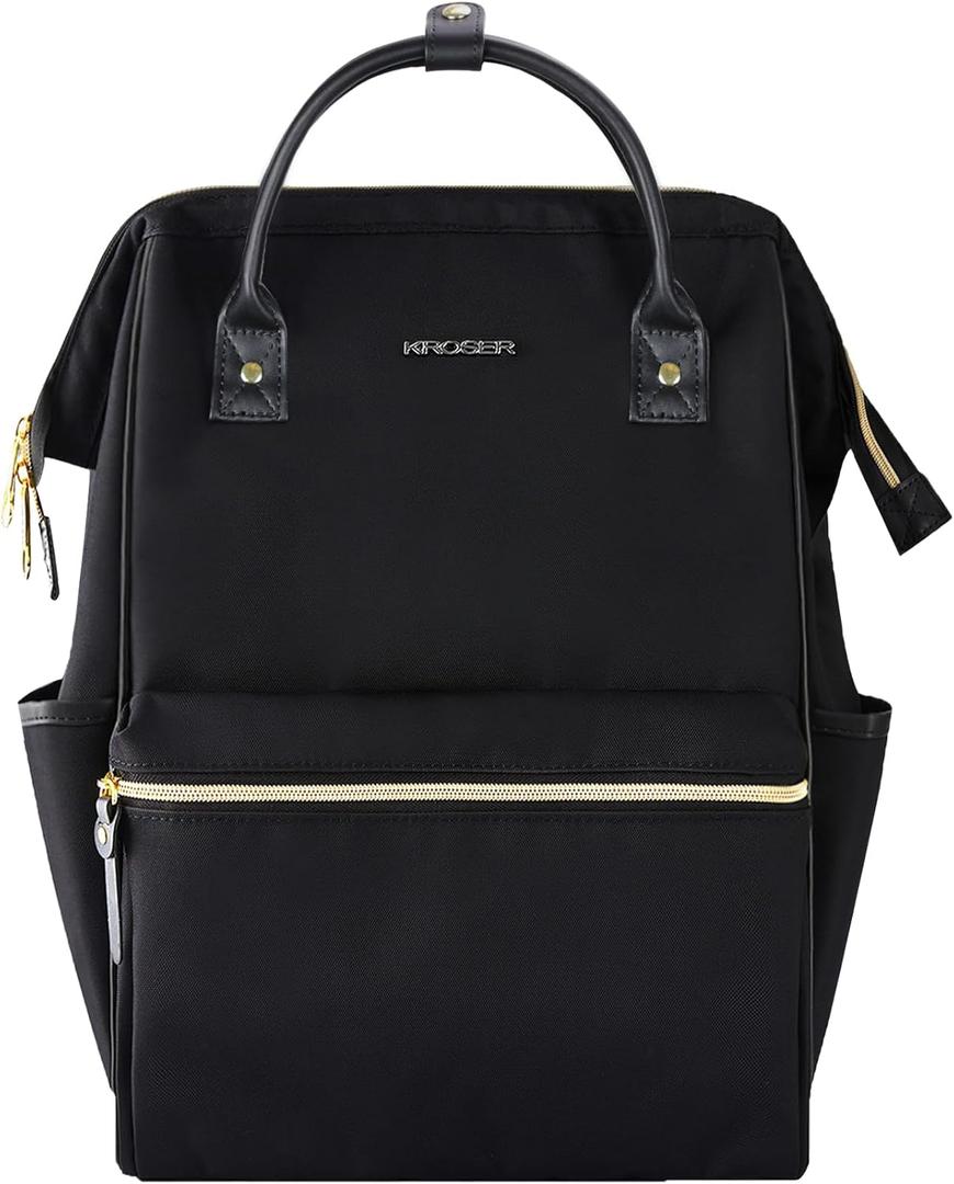 KROSER Laptop Backpack 17" Stylish Backpack Water Repellent College Casual Daypack with USB Port Travel Business Work Bag for Men/Women-Black