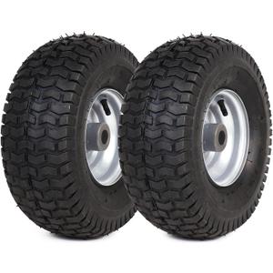 AR-PRO (2-Pack) 15 x 6.00-6 Front Tire and Wheel Assembly for Riding Mower Lawn Tractor, 3" Centered Hub, 3/4" Sintered Iron Bushings, 4Ply Pneumatic with Turf Tread (Silver)