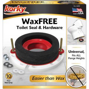 Korky 6000BP Universal Toilet WaxFree Seal with Hardware - Toilet Installation Made Easy - Made in USA , Red (1 Pack)