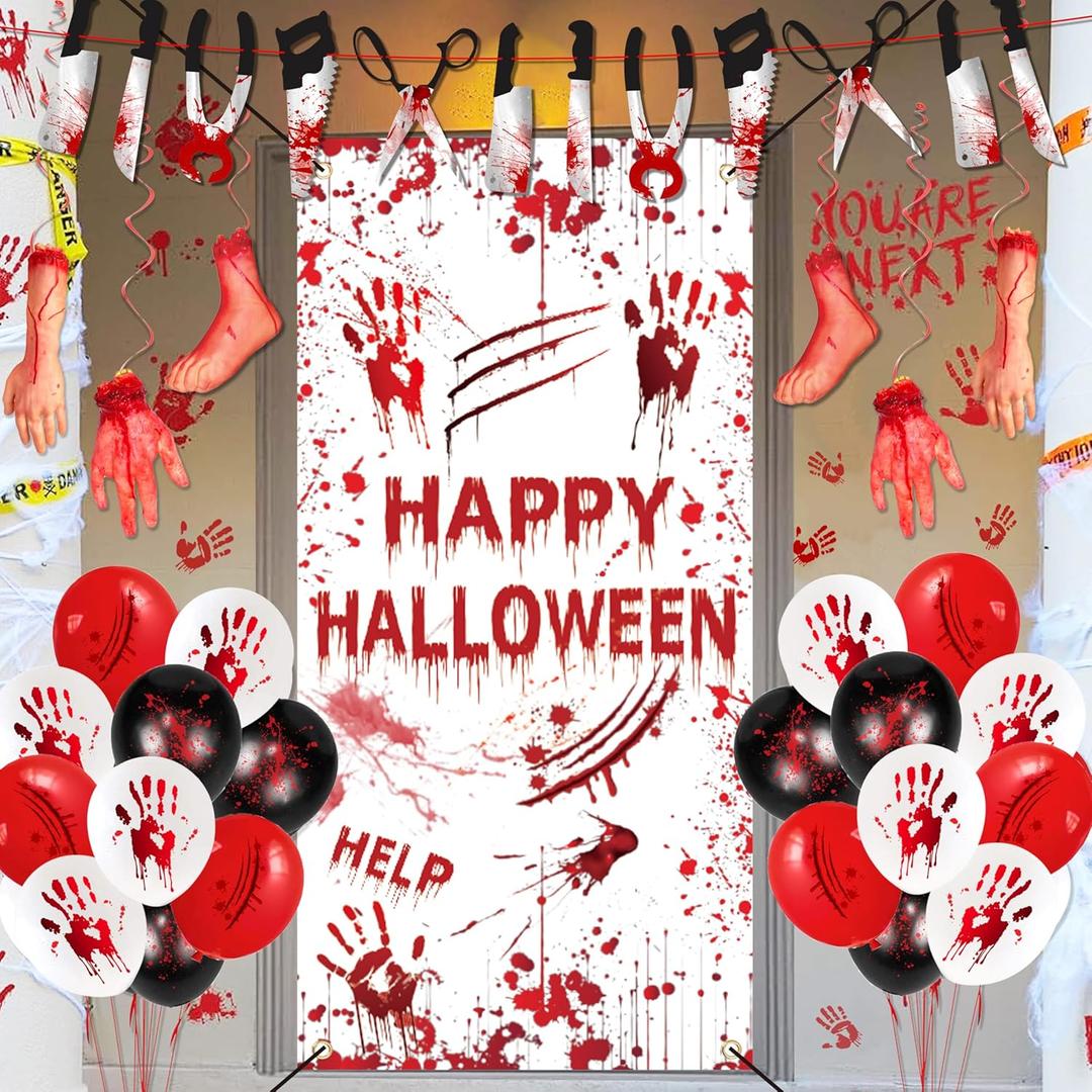 Halloween Party Decorations Set,Mystery Party Scream Banner,Hanging Swirls,Balloons