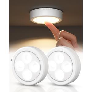 EZVALO LED Puck Lights, Rechargeable Battery Touch Light, 2.5'' Mini Tap Lights, Wireless Closet Light, Under Cabinet Lighting, 3 Color Temps, Stick On Lights Kitchen,Closet,Pantry(2 Pack)