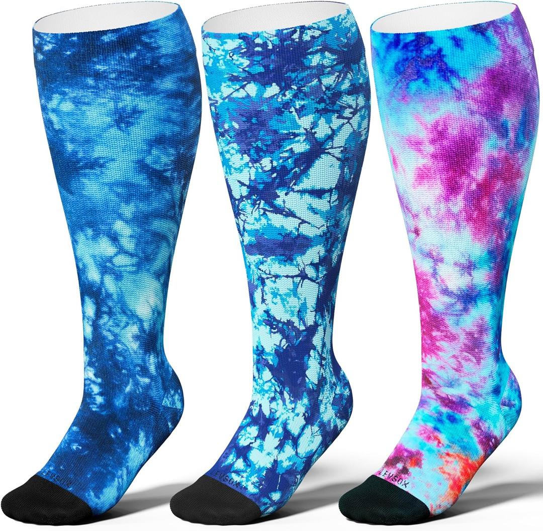 LEVSOX Wide Calf Compression Socks for Women Men Plus Size 15-20 mmHg Extra Large Knee High Support Sock for Nurses Pregnant Travel