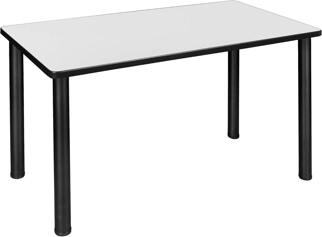 Regency Kee 42 x 24 in. Training & Seminar Table – Durable Laminate Top with Modern Steel Post Legs, Adjustable Glides, Scratch & Stain Resistant Classroom or Office Table (White, Black Legs)
