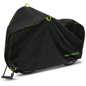 Topcrown Bike Cover Waterproof Outdoor Storage for 1/2/3 Bikes, Bicycle Cover Rain Sun UV Dust Wind Proof with Storage Bag for Mountain Road Bike/Ebike (210D Black+Green, XL Size for 1 Bike)