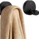 TAILI 304 Stainless Steel Bathroom Suction Hooks for Towel, Bathrobe, Loofah, Patented Strong Suction Cup Holder, No Damage Hanging Glass Shower Wall Hook, Double-Hook Sleek Design, 2 Pack, Black