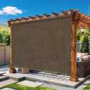 Vintage Mocha Outdoor Roller Shades 8' W x 6' H, Exterior Cordless Patio Shade Roll up-Down Blinds Spliced Design (Fixed 2 Poles, One-Full Piece Fabric Sunshade), 96"W x 72"H