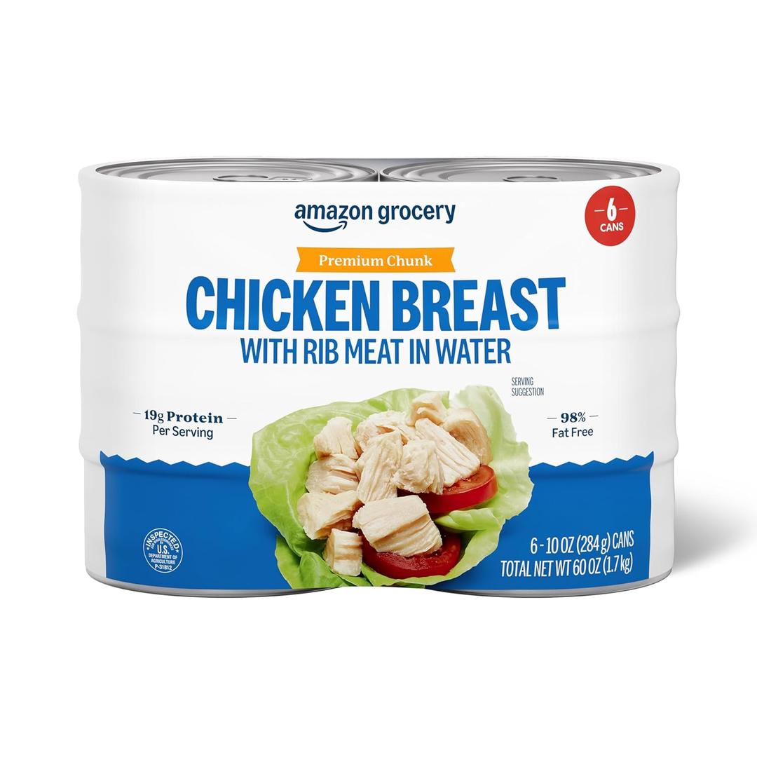Amazon Grocery, Premium Chunk Chicken Breast, 10 Oz (Pack of 6), BBD 10/15/2028