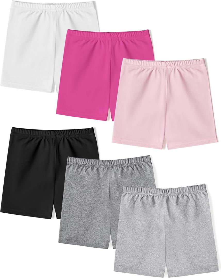 Girls Bike Shorts 6 Pack Toddler Biker Shorts Soft Stretchy Cartwheel Undershorts for Under Dresses and Dance (7-8 Years, White, Black, Light Gray, Light Pink, Hot Pink, Dark Gray)