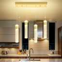 4-Light Gold Pendant Lights Kitchen Island Modern LED Gold Crystal Column Chandeliers Dimmable Crystal Ceiling Light for Dinning Room Living Room 32W