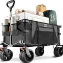 Collapsible Wagon Cart Heavy Duty Foldable, Folding Beach Wagon with Big Wheels for Sand, Utility Grocery Cart with Side Pocket and Brakes for Camping Sports Outdoor Activities, Grey (Gray)