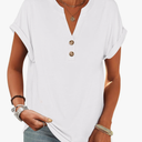 Womens Short Sleeve Henley Tops V Neck Dressy Casual Loose Fit Shirts Summer Flowy Blouses 2025 Trendy Clothes XL