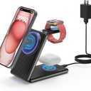 GEEKERA 3 in 1 Magnetic Wireless Charging Station for Fitbit Watch, Foldable Wireless Charger Stand for iPhone 16/15/14/13/12 Pro Max, Fitbit Watch Versa 4/Versa 3/Sense 2/Sense, AirPods 3/2/Pro (Black)