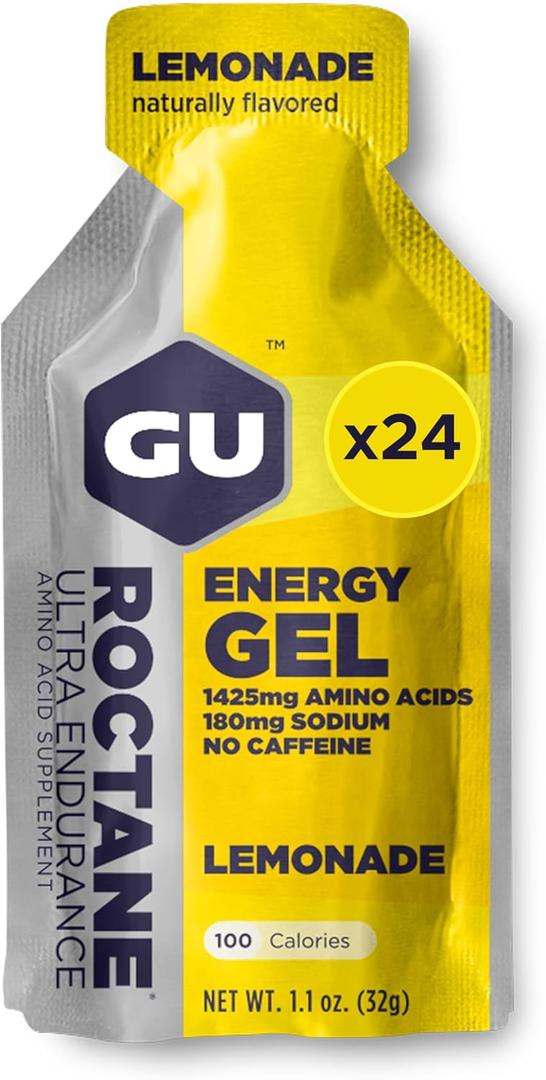 GU Energy Roctane Ultra Endurance Energy Gel, Vegan, Gluten-Free, Kosher, and Dairy-Free On-The-Go Sports Nutrition for Running, Biking, Hiking or Skiing, 24-Count, Lemonade (BB: 04/2026)