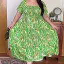 RITERA Plus Size Dresses for Curvy Women Square Neck Short Sleeve Summer Floral Smocked Maxi Dress with Pocket XL-5XL (Green, XXL)