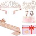 70th Birthday Decorations for Women, Including Sash, Crown/Tiara, Candles, Cake Topper, 70th Birthday Gifts for Women