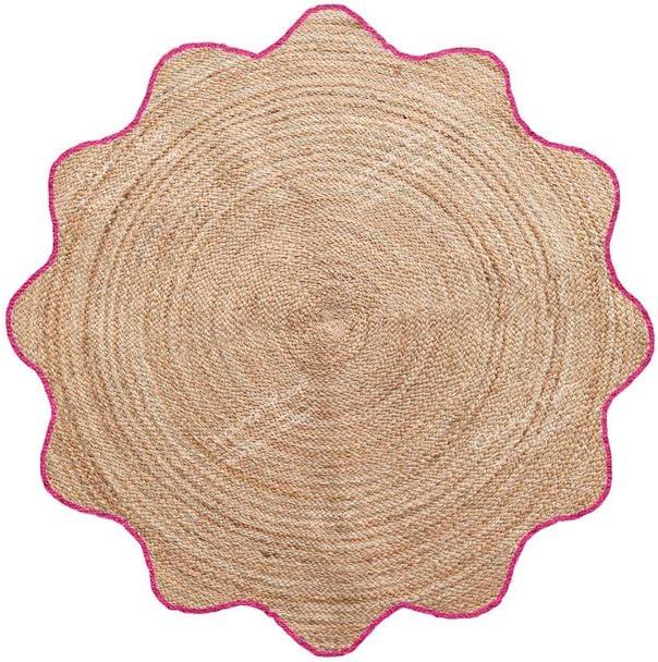 4x4, 5x5, 6x6,feet Natural Jute Scallop Round Rug, Floor Scalloped Edge Rug Braided Boho Eco Large Circular Handmade Area Rugs (CCRD2) (Pink)