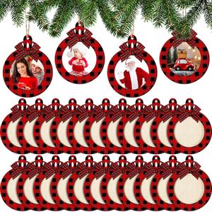 Blulu 24 Pcs Christmas Photo Ornament 2025 Baby First Christmas Pictures Frame Bulk Hanging Picture Frames Wooden for Xmas Tree Baby Gifts Keepsake
