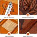 Ovesmusl Leather D Ring Binder Fits 8.5"x11" Letter Size Paper, 2 Inch D Ring Binders Holds 550 Sheets, Notepad Paper Cover Loose Leaf Organizer with Inner Pockets, Brown Tree