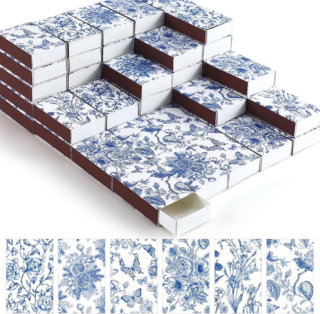 FuWeave 60 Pcs Spring Flower Blank Matches Containers 2.24 x 1.42 x 0.59 Inches Floral Match Holder Baby Shower Tea Party Favor for Guests Decorative Match Storage Boxes (Wedding)