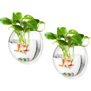MeiBoAll 2Pcs 6in Wall Fish Bowl, 230ML Clear Acrylic Betta Fish Tank, Wall-Mounted Aquarium, Planter