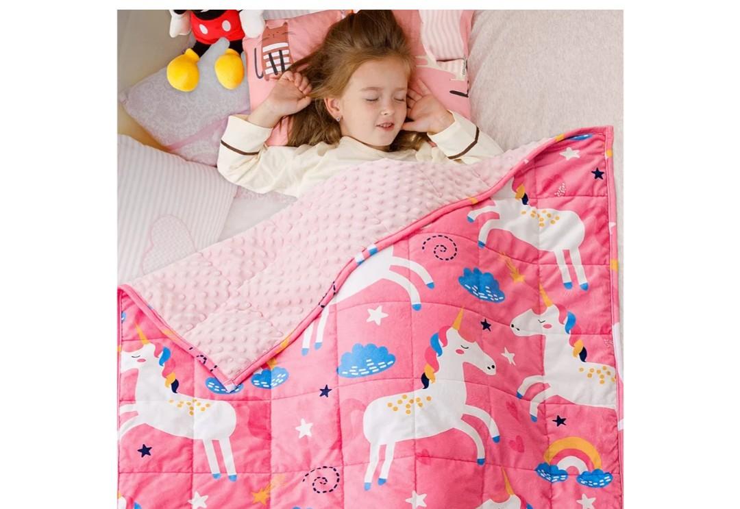 Sivio Minky Dotted Weighted Blanket 3lbs, Super Soft Crystal Velvet Reversible Heavy Blanket with Cute Cartoon Patterns, 36x48 Inch, Pink Unicorn