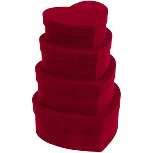 GnFlus Red Gift Boxes with Lids for Presents 4 Pack Heart Shaped Velvet Nesting Burgundy Gifts Box for Arrangements Flowers Wedding Valentines Christmas Birthdays Bridesmaid Anniversary Party