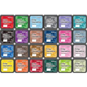 CraftyManor Crisp Impression Mini 24 Color Pigment Ink Pads Set for Stamps, Fingerprint Ink Pad, Stamp Pad for Scrapbook Paper & Stamps for Classroom & Clothing Stamp & Letter Stamps, Archival