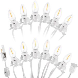 Christmas Village Lights with 12 LED Warm-White Bulb,Decoration for Christmas Village Houses, Snow Village Lights,Pumpkin Crafts Halloween Holiday Decoration,C7 Village Light Cord with Clips