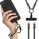 Phone Lanyard Charger Cable USB C Cable, PD240W USB C to USB C Cables, Phone Wrist Strap, Anti Theft Phone Strap, Wrist Lanyard for iPhone/Samsung/Android Phones(Black/0.98ft)