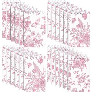 24 Pcs Mini Floral Notepads Small Wildflower Flower Spiral Pocket Notebooks Bulk for Back to School Gift for Student Bridal Wedding Party Favor Gifts Classroom Office Supplies (Pink and White)