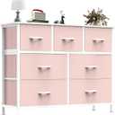 OLIXIS 7 Drawers Dresser for Bedroom, Fabric Storage Tower for Living Room, Entryway - Sturdy Steel Frame, Wooden Top and Easy Pull Fabric Bins, Closet Chests Organizer for Clothes,Pink