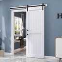 EaseLife 32 x 80 inch White Barn Door with 5.5FT Sliding Door Hardware Kit Included & Handle,Solid Wood Covered with Waterproof PVC Surface,DIY Assemblely,Easy Install,H-Frame,Fit 28-30in Wide Opening