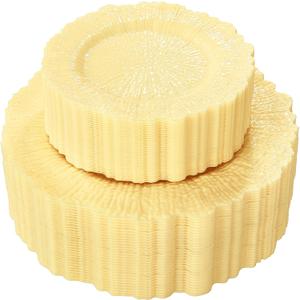 SUT 60PCS Light Yellow Plastic Plates, Disposable Plates, Include 10 inch Yellow Dinner Plates And 7 inch Dessert plates, plates Disposable Heavy Duty for Party/Picnic