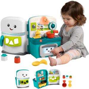Fisher-Price Baby & Toddler Toy Laugh & Learn Learning Kitchen Playset with Music Lights & 5 Play Pieces for Kids Ages 6+ Months, Compact