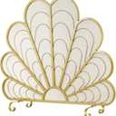 MyGift 38 x 32 Inch Peacock Feather Brass-Tone Metal Fireplace Screen, Freestanding Decorative Mesh Fire Guard with Curved Legs