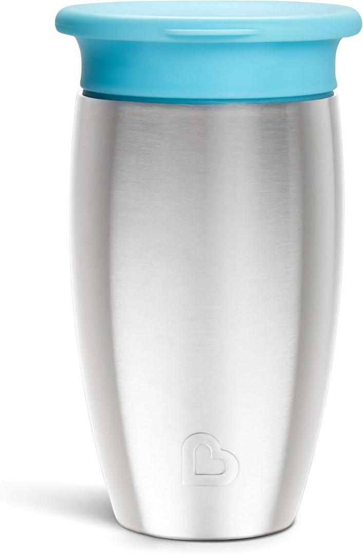 Munchkin Stainless Steel Sippy Cups for Toddlers 1-3, Spill Proof Miracle 360 Cup, Insulated, 10 Ounce, Blue