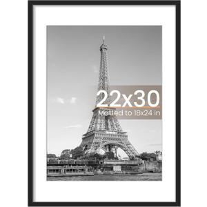 upsimples 22x30 Picture Frame, Display Pictures 18x24 with Mat or 22 x 30 Without, Wall Hanging Poster Frames, Black, 1 Pack
