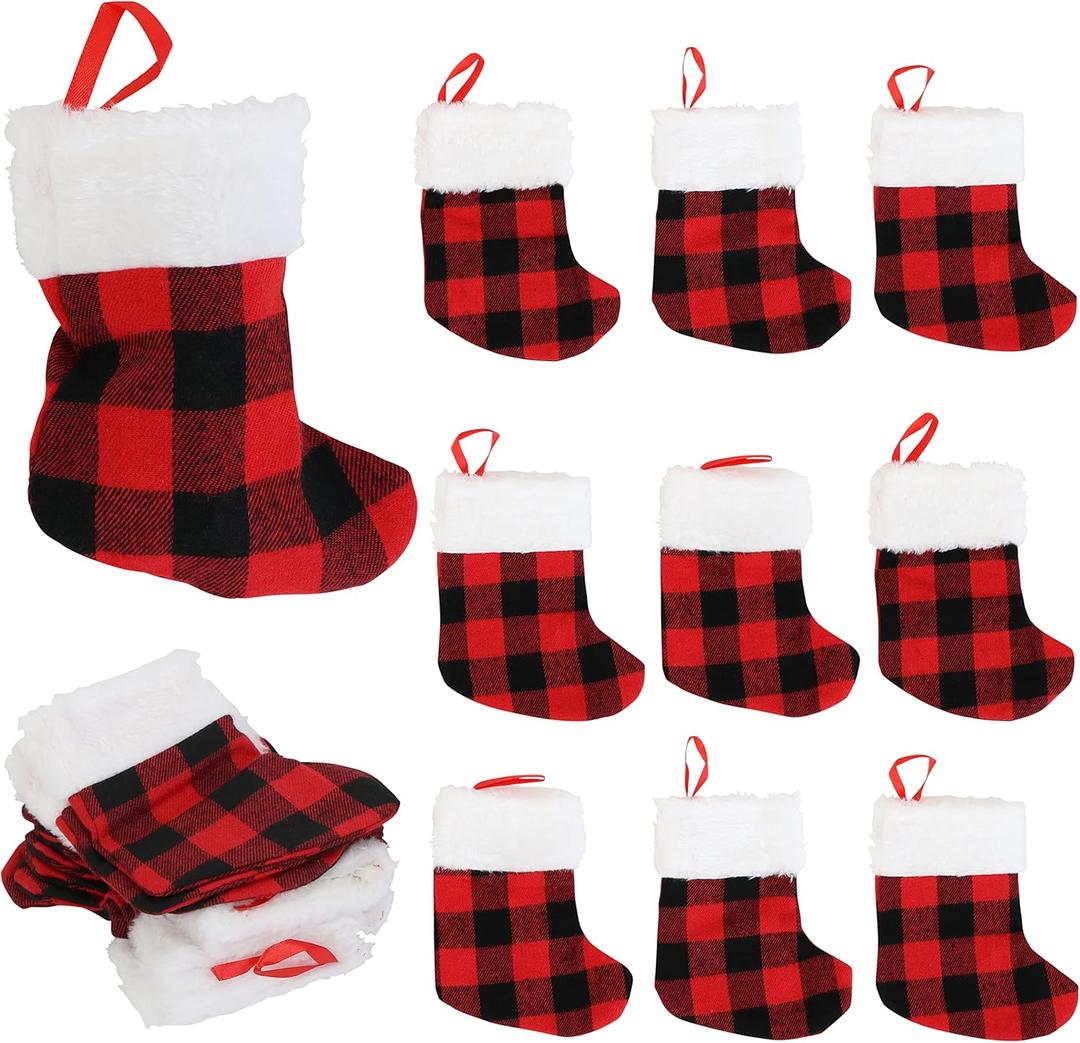 Iconikal 24-Pack Mini Christmas Stockings, 6-Inch, Red Buffalo Plaid Decoration Ornament