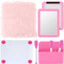 11Pcs Locker Set with Fur Rug Carpet, Magnetic Whiteboard Mirror, Marker and Dry Erase Marker Holder Locker Accessories Set Decoration for Office Lockers (Pink)