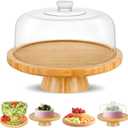 CHEF'S UNIQUE 6-in-1 Bamboo Cake Stand with Dome  Multifunctional Serving Platter, Punch Bowl, Salad Bowl, Chip & Dip Tray, Dessert Display with Clear Acrylic Cover