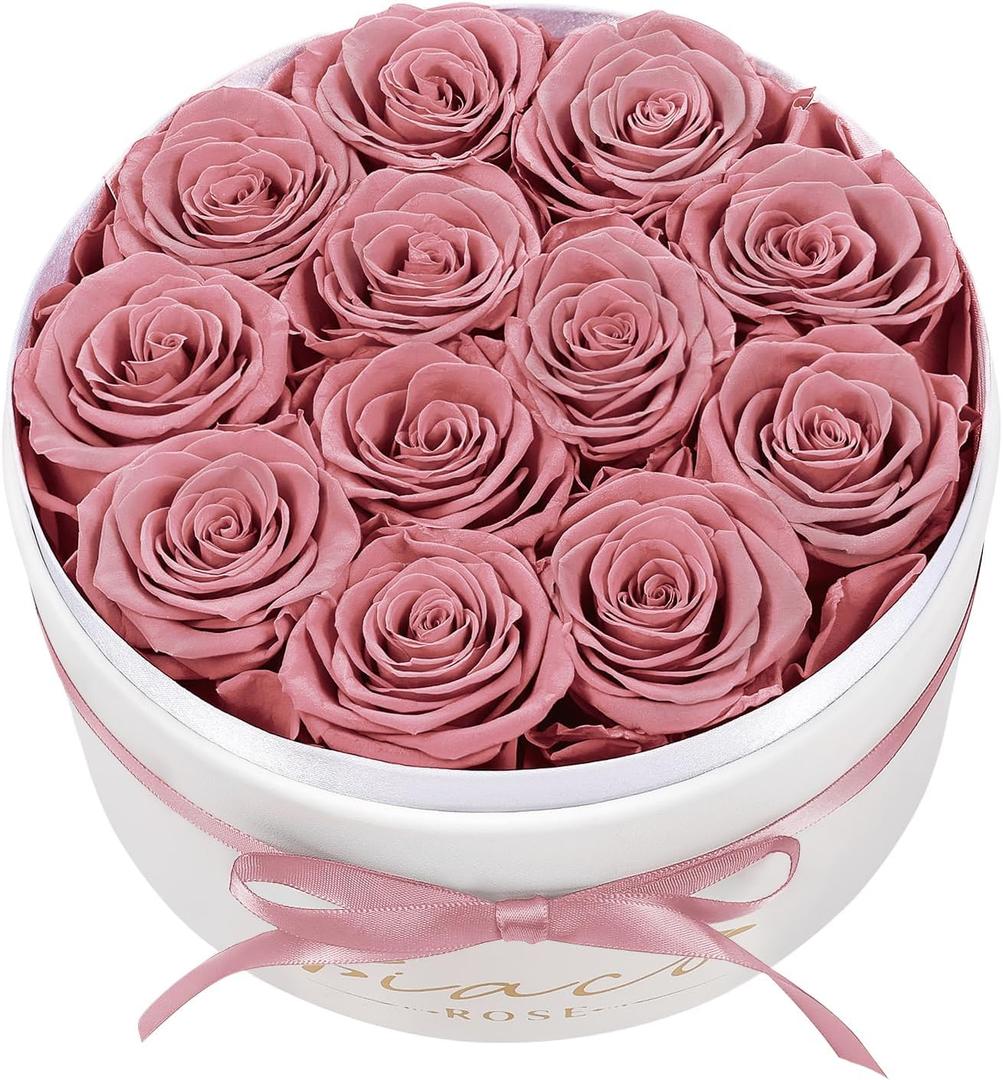 FIACO 12 Preserved Roses in Box Forever Flowers for Delivery Christmas Anniversary Birthday Gifts for Women Fresh Eternal Rose Valentines Day Gifts for Her-Dusty Rose