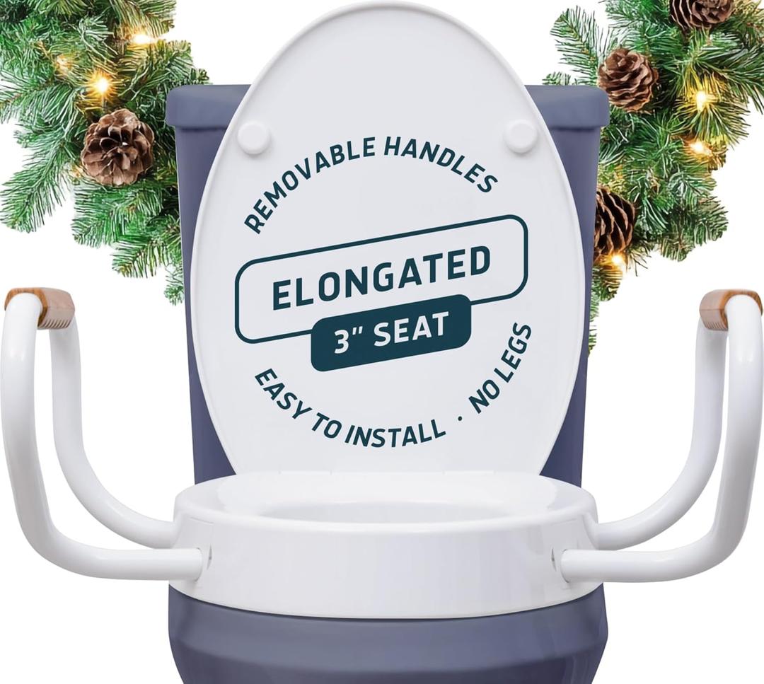 Lunderg Raised Toilet Seat with Handles - Elongated - Easy to Install Toilet Seat Risers for Seniors - Adds 3 Inches & Works like the one youve always used - Elegant design - No Hospital Vibe