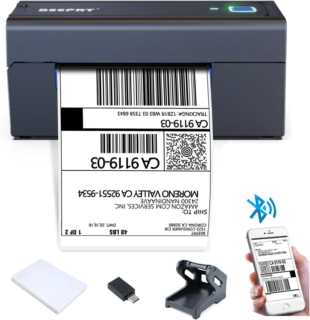 Bluetooth Shipping Label Printer - Wireless 4x6 Thermal Label Printer for Shipping Packages, Desktop Compatible with Shopify, Ebay, Amazon, Etsy, FedEx, UPS, Small Business