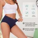 High Waisted Cotton Underwear for Women Lace Full Coverage Panties Soft Stretch Ladies Briefs (Multipack) (Large, Black,gray,dark Blue,light Blue)
