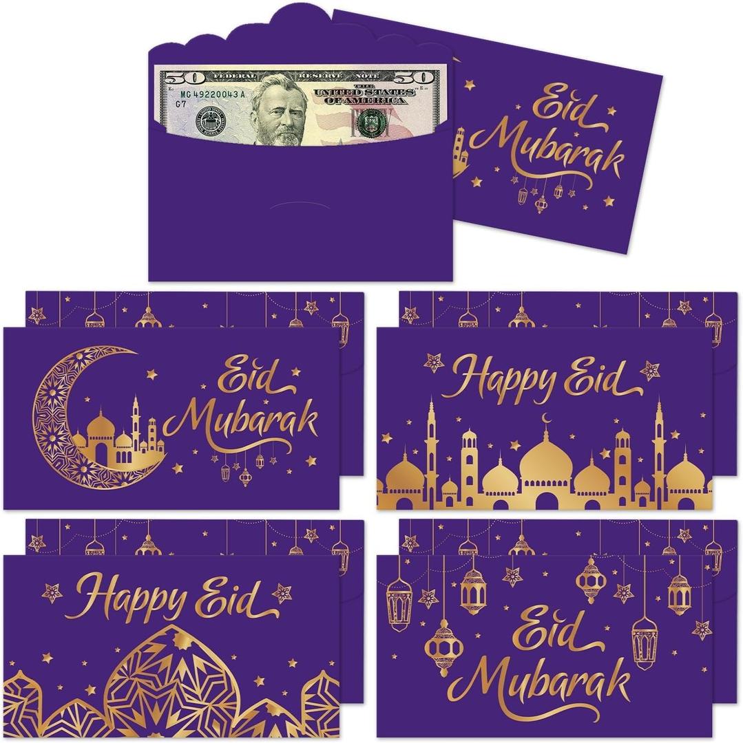Kitticcino 24 Pcs Eid Mubarak Money Envelopes Eid Gifts Cards Holders for Ramadan Eid Al-Fitr Gifts Greeting Cards Eid Envelopes for Cash Eid Holiday Celebrations Decorations Party Supplies