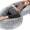 yoyomax Pregnancy Pillows, C Shaped Full Body Maternity Pillow Memory Foam Pregnancy Pillow with Removable Velvet Cover, 52 Inch Pregnancy Pillows for Sleeping-LIGHTGREY