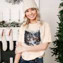 YZMI Christmas Shirts for Women Santa Holiday Short Sleeve Tops Xmas Graphic Print T Shirt (M)