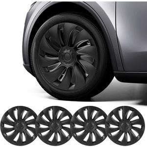 Tesla Model Y Juniper 19 Inch 4 Pcs Wheel Covers - Matte Black ABS Hubcaps with Rim Protectors | Replacement Compatible with 2025 2026 Model Y Juniper, not Compatible with Tesla Y 2021-2024