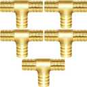 YOUHO 5PCS 5/8 Brass Hose Barb Tee, 3-Way Tee Hose Fitting (5/8" x 5/8" x 5/8" tee Hose Connector)(15pcs Included Hose clamp)