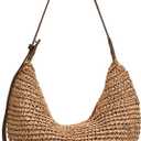 Straw Crossbody Shoulder Bag, Beach Woven Hobo Bags with Adjustable Strap, Large Capacity Straw Crescent Bags (Khaki)